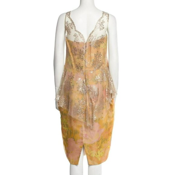 Badgley Mischka Peach Floral Dress – Size 14 – Scoop Neck – Sleeveless - Picture 8 of 9